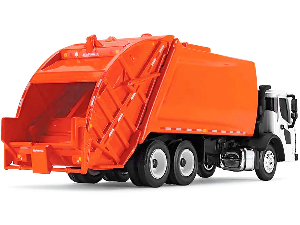 Mack LR with McNeilus Rear Load Refuse Body Orange and White 1/87 (HO) Diecast Model by First Gear-1